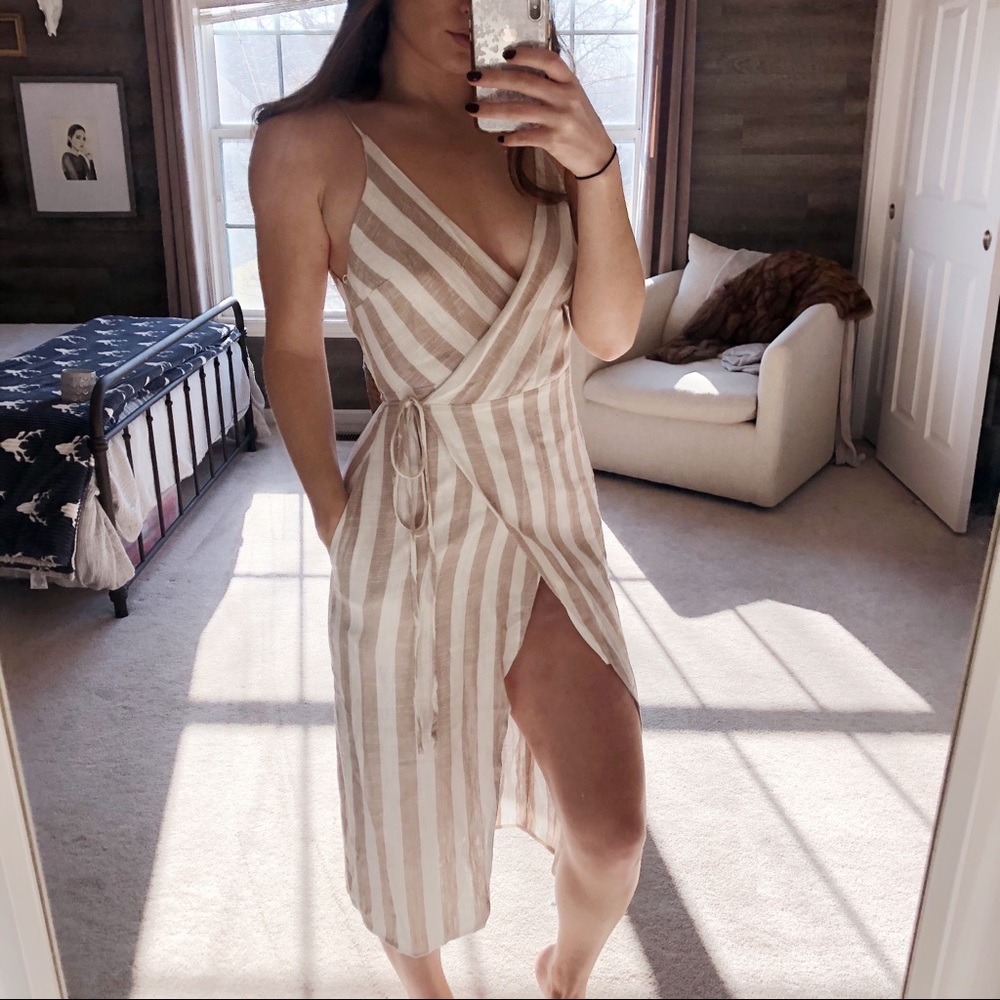 Astr Stripped Wrap Dress